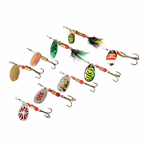 Professional Metal Fishing Lure Spinner Spoon Bait With Treble Hook Kit