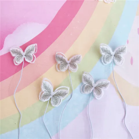 Decoración de Pasteles de Acrílico Bordado Mariposa Estilo Ins Blanco Plata Mariposa 3D Cake Pick para Cumpleaños Niños Fiesta Decoración