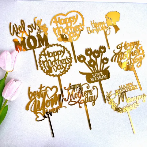 Ακρυλική Διακόσμηση Τούρτας Happy Mother's Day Χρυσός Καθρέφτης Best Mom Ever Διακόσμηση Πάρτι Γενεθλίων για την Ημέρα της Μητέρας