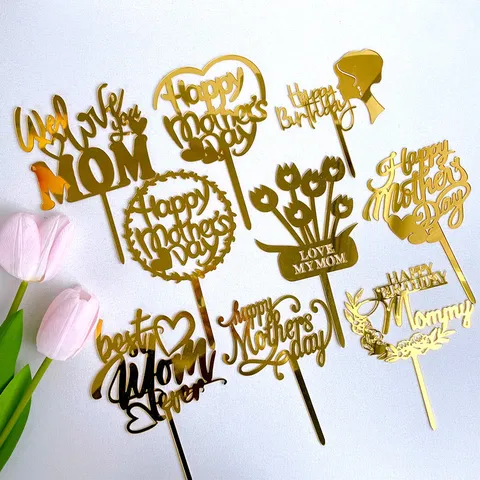 Ακρυλική Διακόσμηση Τούρτας Happy Mother's Day Χρυσός Καθρέφτης Best Mom Ever Διακόσμηση Πάρτι Γενεθλίων για την Ημέρα της Μητέρας