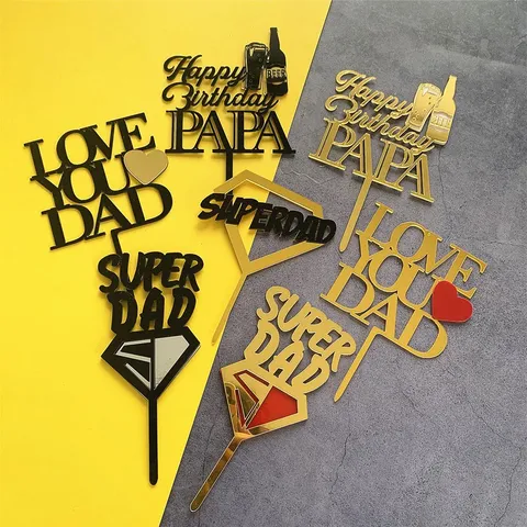 Acrylic Father's Day Cake Topper Papa Birthday Cake Decoration Super Dad Love You Dad Beer Shield Style Party Baking Supplies