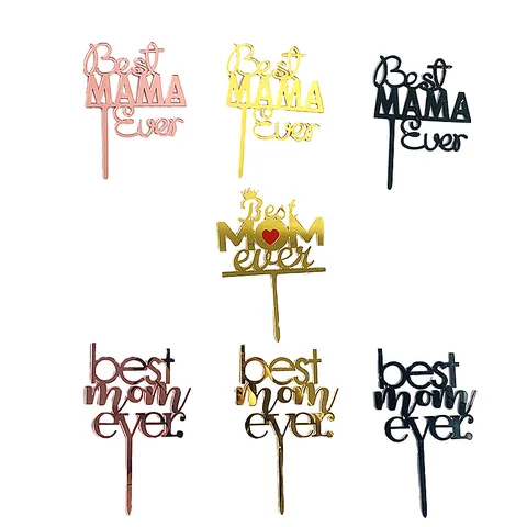 Acrylic Best Mom Ever Cake Topper Rose Gold Gold Black Crown Heart Cake Decoration For Mother Day Birthday Party