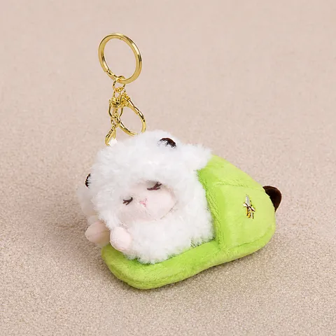Cute Cartoon Pull Out Slipper Sleeping Sheep Plush Toy Pendant Soft Stuffed Animal Doll Bag Charm Keychain Gift