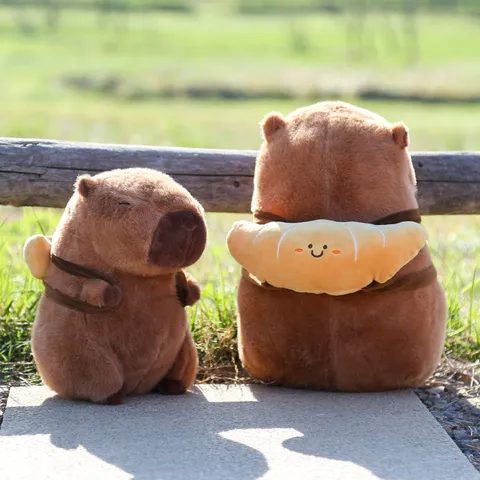 Süßes Kapibara Plüschtier Kuscheltier mit Brot Rucksack Weiches Cartoon Kissen Geburtstagsgeschenk für Kinder