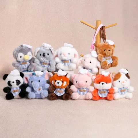 Cute Cartoon Chef Animal Plush Toy Pendant Stuffed Elephant Fox Koala Penguin Rabbit Cat Bear Panda Bag Charm Gift