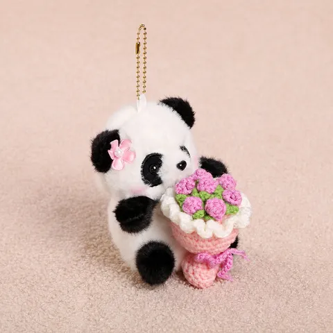 Cute Panda Plush Toy Flower Bouquet Pendant Stuffed Animal Soft Doll Keychains Bag Hanging Ornament Gift For Women Kids