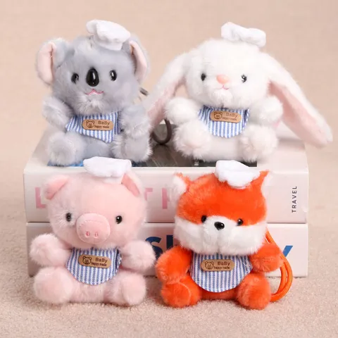 Cute Cartoon Chef Animal Plush Toy Pendant Stuffed Elephant Fox Koala Penguin Rabbit Cat Bear Panda Bag Charm Gift