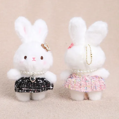 Süßes Cartoon Kaninchen Plüschtier Anhänger Mit Perlenkette Hase Puppe Tasche Charme Schlüsselring Weiches Tier Spielzeug Geschenk