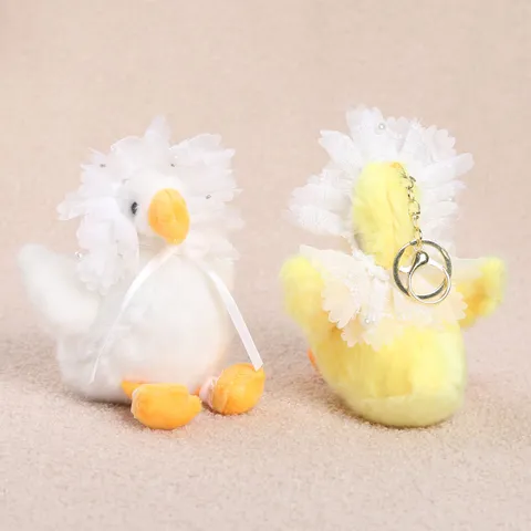 Süße Weiß Gelb Gans Plüschtier Puppe Anhänger Schöne Spitze Kopftuch Stofftier Tasche Schlüsselanhänger Ornament Spielzeug