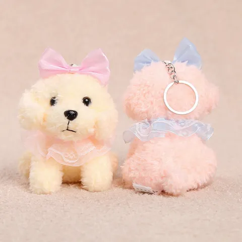 Cute Sitting Teddy Dog Plush Toy Pendant Soft Stuffed Animal Doll With Bowknot Keychain Birthday Gift For Girls