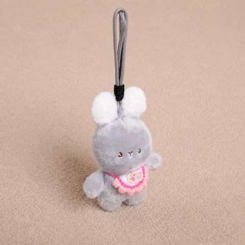 Cute Knitted Bib Rabbit Pendant Plush Toy Cartoon Animal Doll Bag Accessory Girl Keychain Hanging Ornament Polyester
