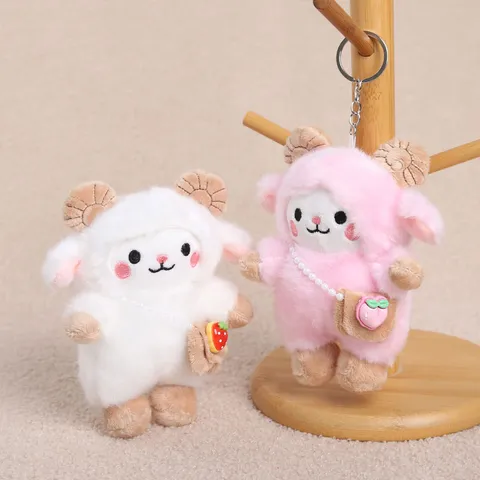 Simpatico Pecora Peluche Ciondolo Borsa Animale di Peluche Morbido Cartone Animato Agnello Bambola Giocattolo Con Mini Borsa a Tracolla Portachiavi Regalo Per Bambini Donne