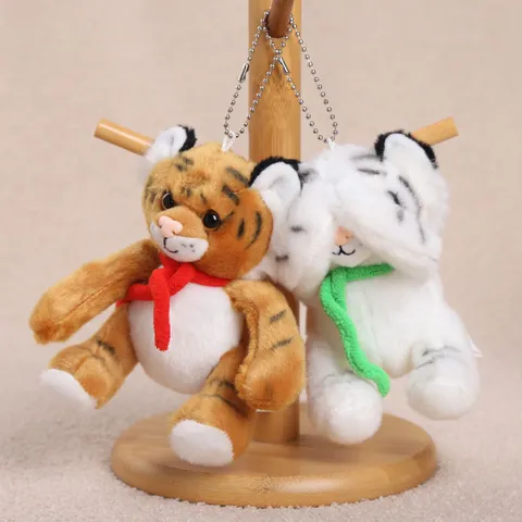 Süßes Simulations-Tiger-Plüschtier Stofftier Süße weiße und gelbe Tigerpuppe mit Schal und Anhänger Weiches Kindergeschenk