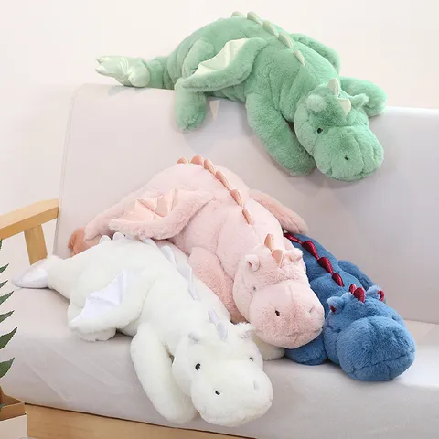 Simpatico Giocattolo in Peluche di Drago Cartone Animato Cuscino Lungo Animale Imbottito Mascotte Bambola Morbido Cuscino Regalo
