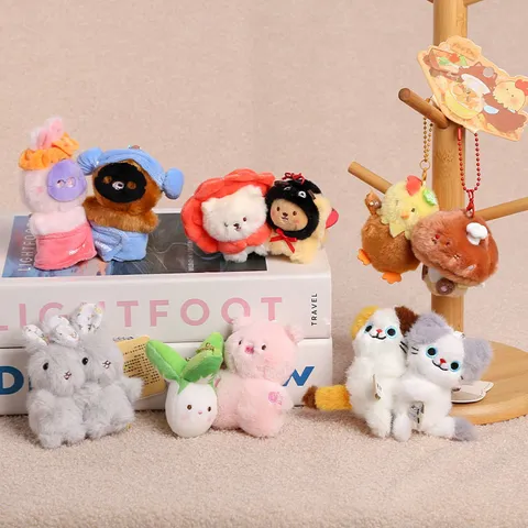 Cute Magnetic Pair Plush Animal Keychain Couple Bag Pendant Cartoon Stuffed Doll Toy Key Ring Gift