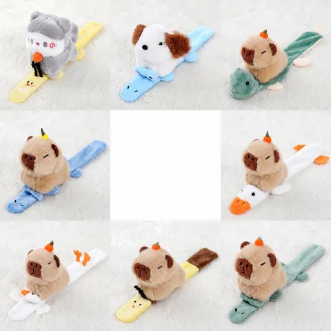 Cute Capybara Plush Toy Slap Bracelet Animal Stuffed Doll Soft Wrist Band Cartoon Birthday Gift For Kids