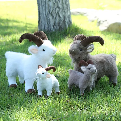 Peluche Realistico di Pecora Cornuta Simulazione Animale di Peluche di Capra Selvatica Simpatica Bambola Morbida Decorazione per la Casa Regalo per Bambini