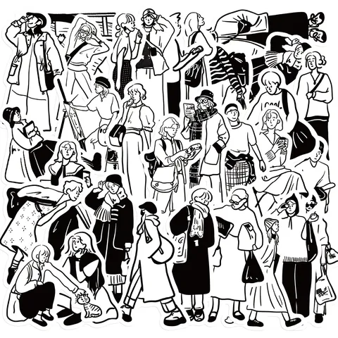 Minimaliste Art Ligne Personnes Autocollants Pack Noir Blanc Esquisse Personnage DécalcomANIES Pour Téléphone Bouteille D'Eau DIY