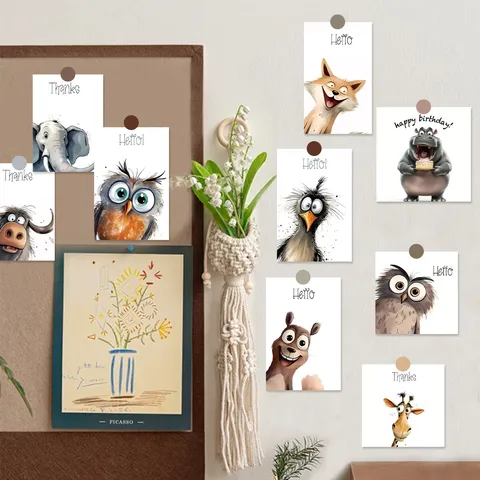 Cute Cartoon Animal Painted Decorative Cards Postcard Wall Art Poster Minimalist Coated Paper Home Decor
