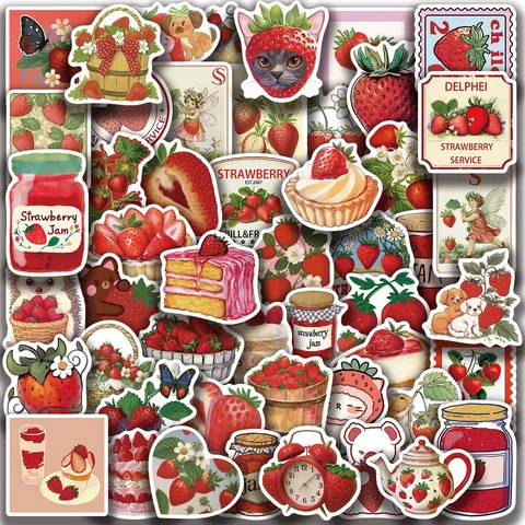 Aardbei Waterdichte Decoratieve Stickers Schattige Cartoon Vinyl Decal voor Laptop Waterfles Telefoonhoesje