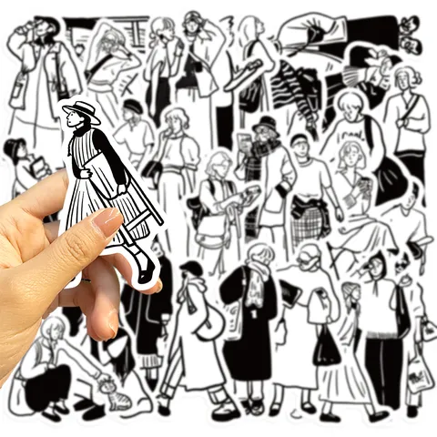 Minimaliste Art Ligne Personnes Autocollants Pack Noir Blanc Esquisse Personnage DécalcomANIES Pour Téléphone Bouteille D'Eau DIY