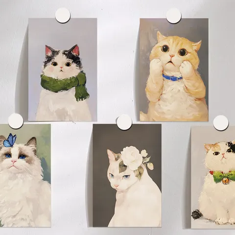 Leuke Kat Kunst Postkaarten Gecoat Papier Decoratieve Kaarten Voor Kamer Slaapkamer Muur Decor Ins Stijl Kunst Prints