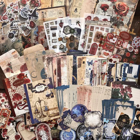 Vintage Scrapbook Gift Set Antique Botany Astronomy Printed Paper Sticker Notebook Journal Materials Kit For School Daily DIY Decoration Gift