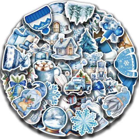 Blauw Winter Kerst Thema Waterdichte Cartoon Stickers Decals Voor DIY Dagboek Telefoon Computer Decoratie