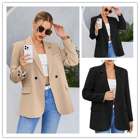 Blazer Informal de Manga Larga para Mujer Color Sólido Solapa Botonadura Sencilla Oficina Chaqueta de Traje