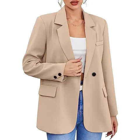 Blazer Informal de Manga Larga para Mujer Color Sólido Solapa Botonadura Sencilla Oficina Chaqueta de Traje