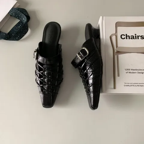 Donne Vintage Design Di Nicchia Intaglio A Listini Tacco Basso Sandali Punta Quadrata Casual Commuting Scarpe Versatili