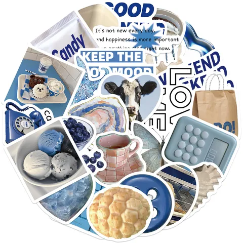 Waterdichte PVC Decoratieve Stickers Pakket Blauwe Vakantie Thema Dagjournaal Laptop Bagage Esthetische Kantoorbehoeften Stickers