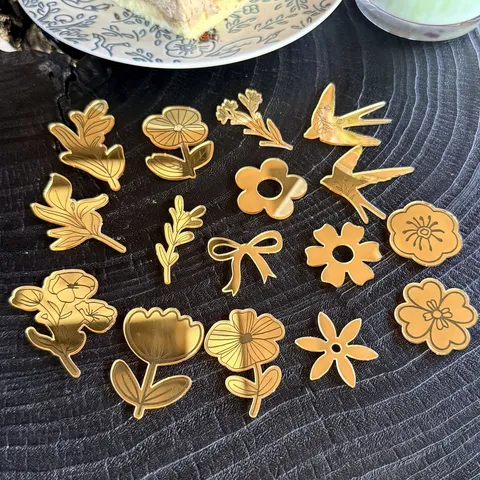 Acryl Spiegel Gold Tortendeko Blume Schwalbe Blatt Schleife Kuchenaufsatz Für Geburtstag Hochzeit Party Desserttisch Dekoration