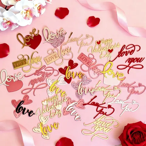 Acrylic Love Cake Topper Romantic Heart Design Letter Cake Side Decoration Elegant Baking Ornament For Valentine Day Party Anniversary Dessert Supplies