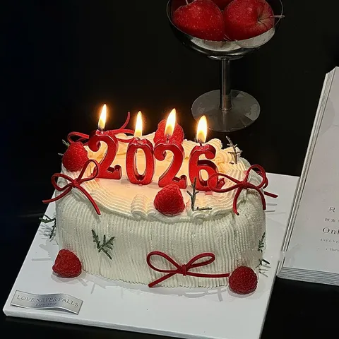 Metallic Number Birthday Candles Cake Topper Decoration For New Year Birthday Party Decoration Red Gold Paraffin Wax Candle Ornament