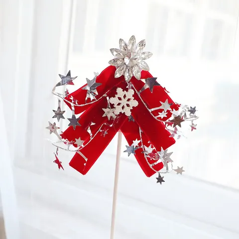 Exquisite Acrylic Merry Christmas Cake Topper Handmade Iron Velvet Bowknot Snowflake Tree Topper Party Baking Dessert Table Decor