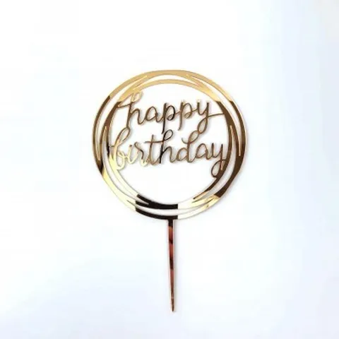 Καθρέφτης Χρυσό Ακρυλικό Happy Birthday Cake Topper Γεωμετρικό Γράμμα Διακόσμηση Τούρτας για Πάρτι Γενεθλίων