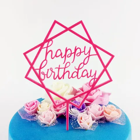 Ακρυλικό Διακοσμητικό Τούρτας Happy Birthday Διπλός Δακτύλιος Τετράγωνο Γεωμετρικό Διάτρητο Καθρέφτης Χρυσόσκονη Σχέδιο Επιδόρπιο Πάρτι Διακόσμηση Τραπεζιού για Γενέθλια