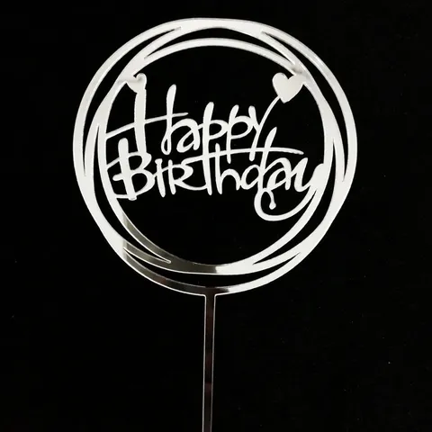 Ακρυλικό Διακοσμητικό Τούρτας Happy Birthday με Γεωμετρικούς Κύκλους και Καρδιά Στυλ Ins Καθρέφτης Διακοσμητικό Pic Τούρτας για Πάρτι Γενεθλίων Διακόσμηση Τραπεζιού Γλυκών