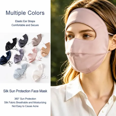 Maschera Parasole Viso in Seta di Gelso Traspirante Copertura Totale Protezione UV Antivento per Donne all'Aperto