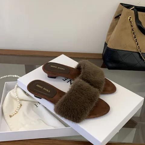 Zapatillas de Peluche con Punta Abierta Estilo Francés para Mujer Tacón de Cuña Ante Zapatos Casuales para Otoño