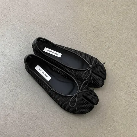 French Bow Round Toe Ballet Flats Women Split Toe Casual Flat Shoes Summer Breathable Mesh Walking Footwear