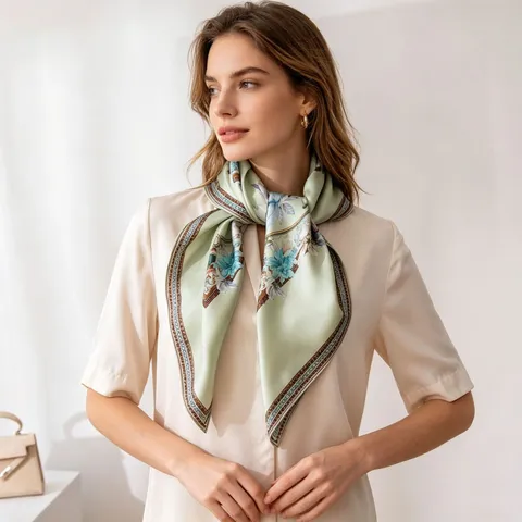 Sciarpa in Seta di Gelso per Donne Lussuosi Foulard Quadrati Floreali Moda Elegante Foulard per Capelli Avvolgi Collo Regalo Accessori