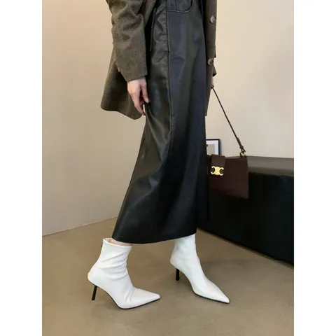 Botines de Tacón Alto Stiletto Vintage Francés para Mujer Punta Puntiaguda Cremallera Trasera Cuero Sintético