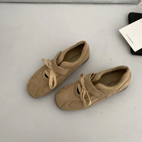 Zapatos Planos Mary Jane de Ante y Malla Retro Francesa para Mujer Casual Transpirables