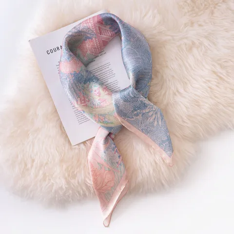 Women Luxury Mulberry Silk Square Scarf Elegant Floral Print French Style Fashion Neck Scarf For Teachers Day
