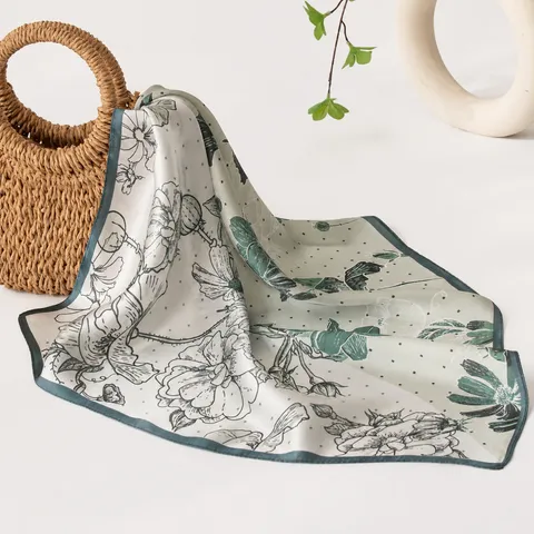 Foulard Quadrato in Seta di Gelso da Donna Stampa Floreale Elegante Sciarpa da Collo Decorativa per l'Uso Quotidiano