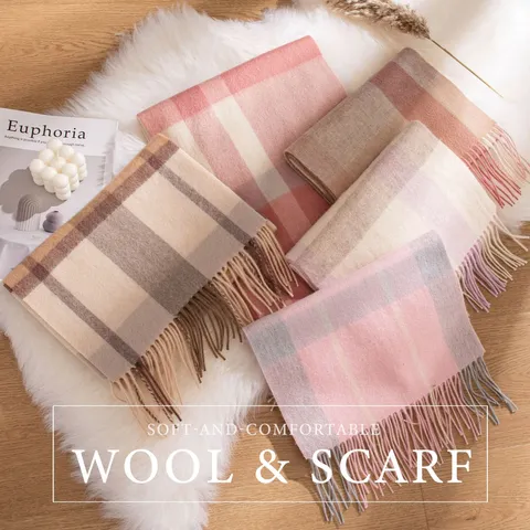 Dames Winter Warme Sjaal 100% Wol Klassiek Ruitjes Tartan Patroon Zachte Franjes Lange Wrap Elegante Casual Mode Sjaal