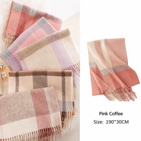 Dames Winter Warme Sjaal 100% Wol Klassiek Ruitjes Tartan Patroon Zachte Franjes Lange Wrap Elegante Casual Mode Sjaal
