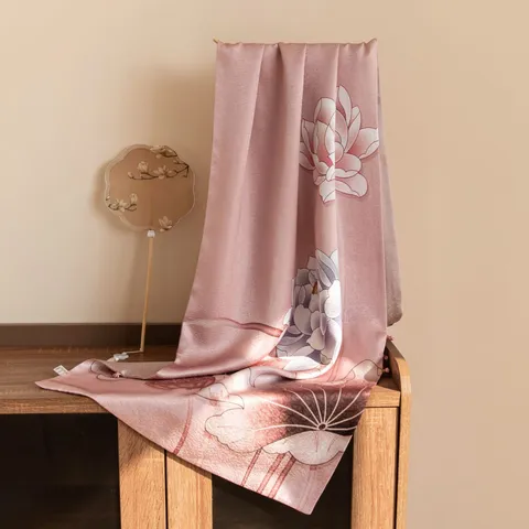 Chic Sciarpa di Seta Fibbia Doppio Strato Sciarpa Lunga Stile Cinese Tradizionale Stampa Floreale Elegante Regalo per Donna